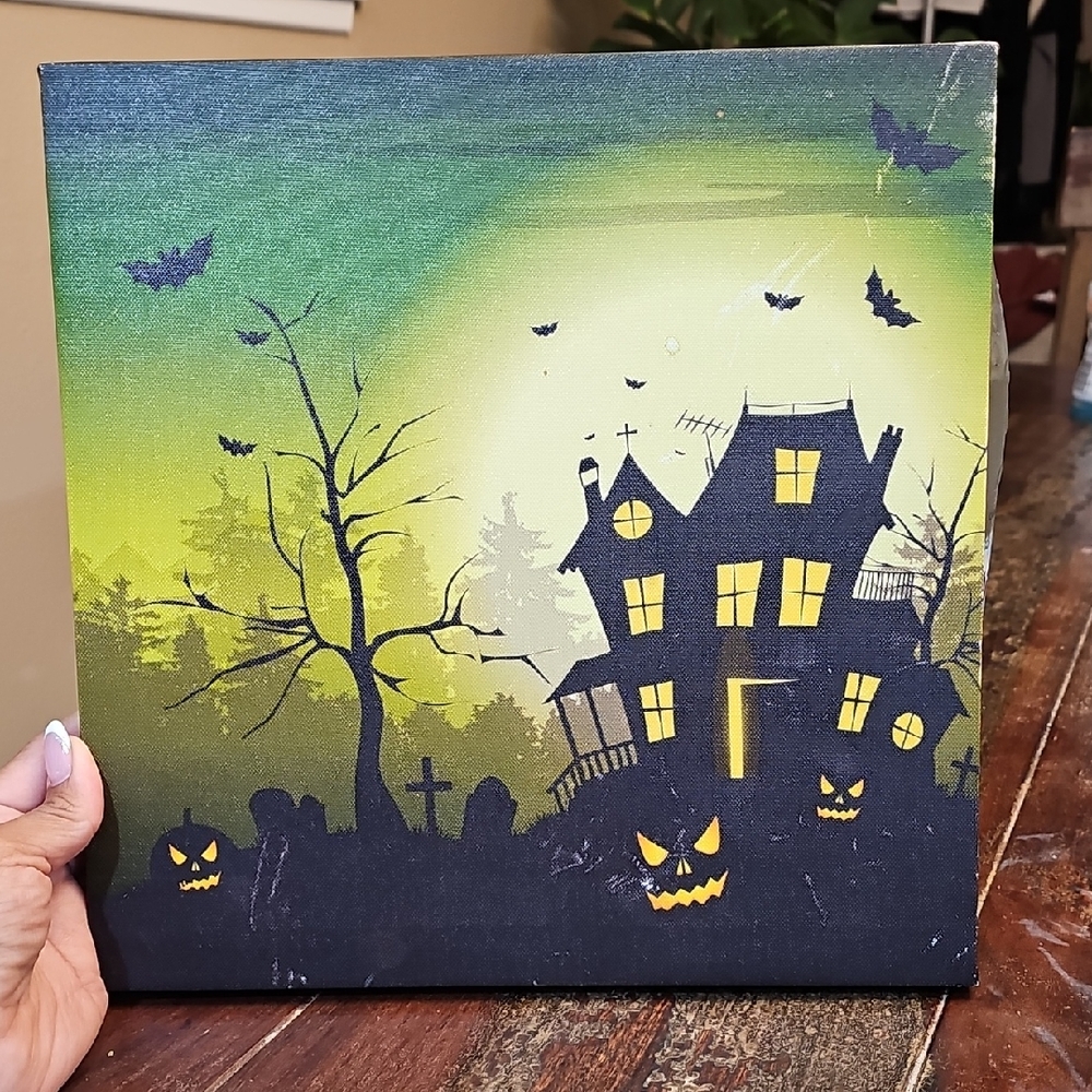 Halloween Haunted House Canvas Art Lihths Up